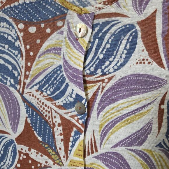 EUC FOLIAGE PRINT 100% LINEN CAP SLEEVES TOP SIZE MEDIUM WOMENS - Picture 6 of 16